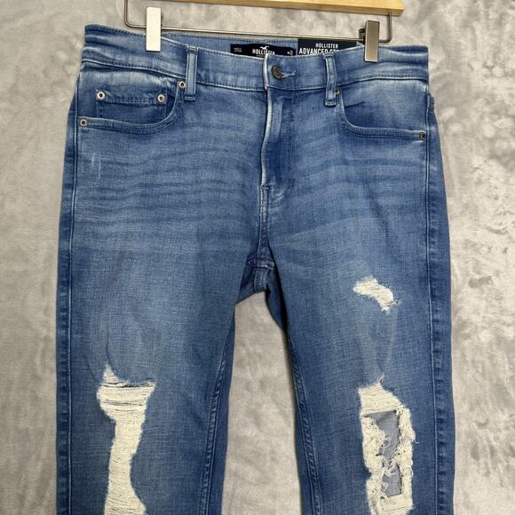 Hollister Jeans Mens 32x30 Blue Advanced Stretch Stacked Skinny Distressed - Picture 3 of 14